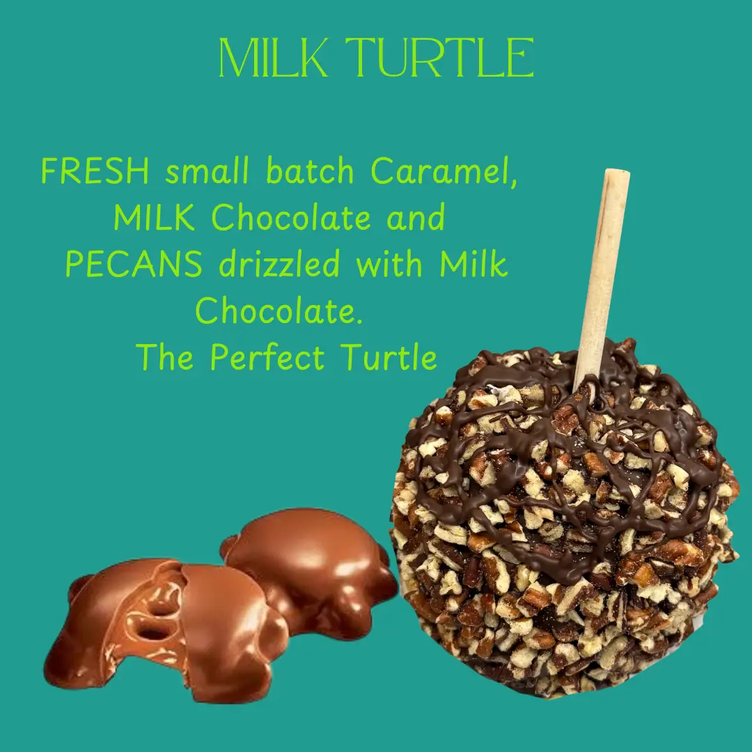 Copperpot Caramel Apple Turtle Chocolate & Pecans Handcrafted Large Crisp Granny Smith Apple Coated in Signature Copper Pot Caramel with Milk Chocolate Drizzle and Roasted Nuts