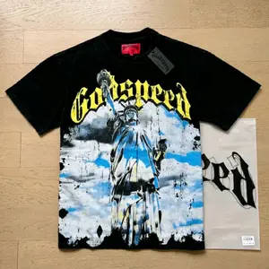 Camiseta grafica Godspeed-Camiseta negra lavada vintage pars hombres,Ropa de calle hipster. Shirts