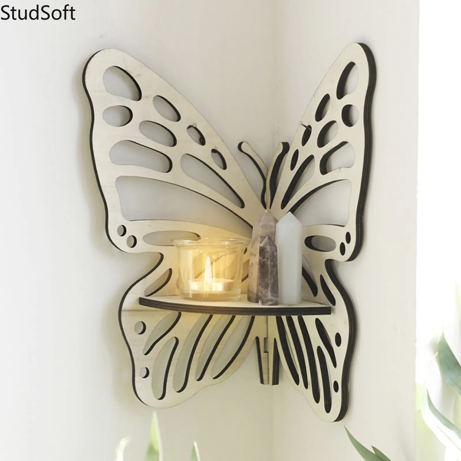 Butterfly Wooden Hanging Shelf, Hollow-Out Crystal Display Rack and Wall Organizer, Bohemian Home Decoration, Hanging Accessory, Wall Rack, Shelves, Crystal Shelf,back to school,back to school haul