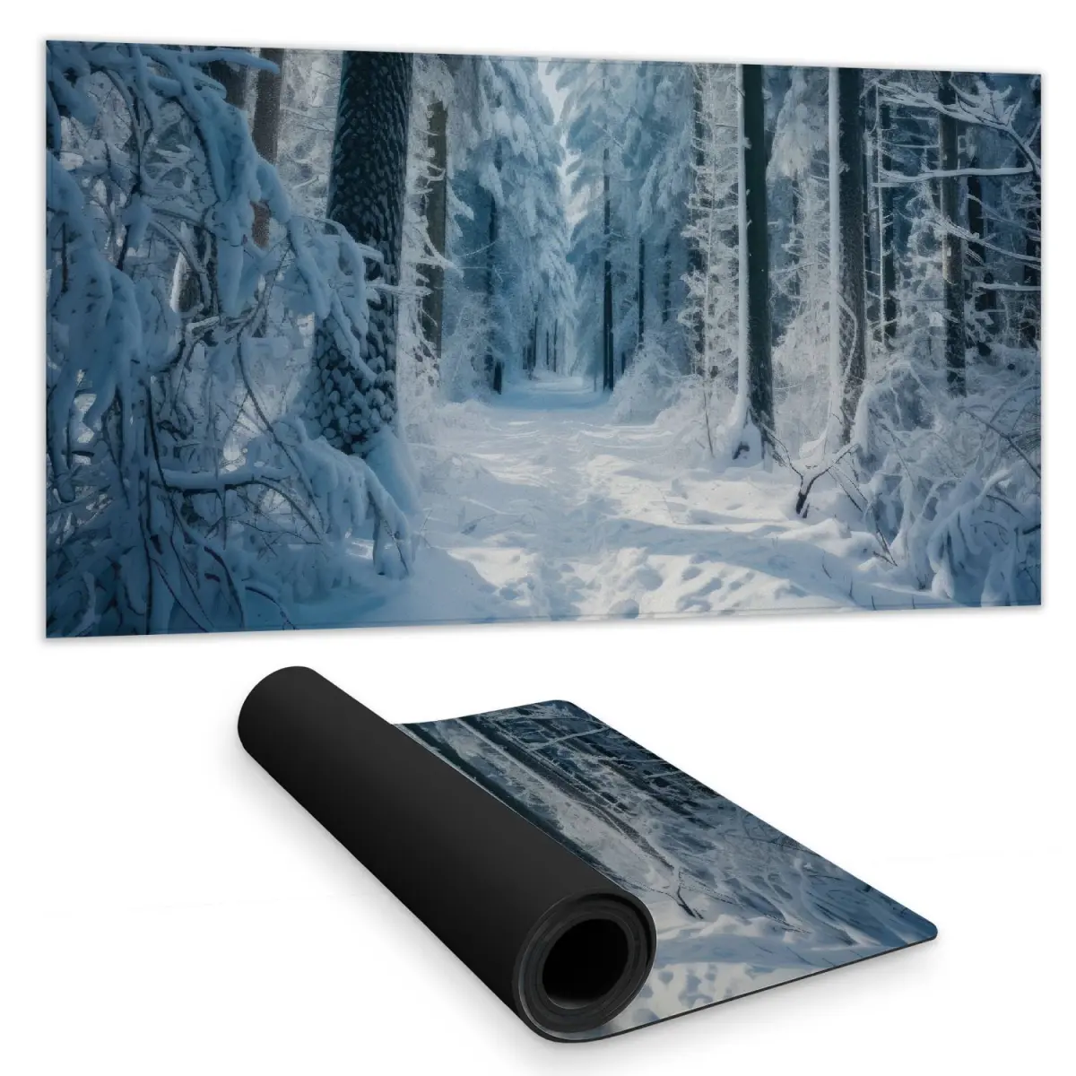 MWW C1DM1531IK9JBB 16x32 in. Non-Slip Cold Forest Blue Office Desk Mat - Stylish, Durable, Stain Resistant, Waterproof for Forest Themed Decor, Indoor Gaming Setups, Forest Scene