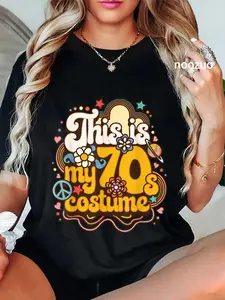 100% Cotton Unisex This Is My 70s Costume Theme Party Hippie Retro Friends T-Shirt Casual Top