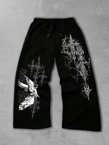 Men's Straight Leg Long Pants Gothic Print, Casual Fashion Bottoms, Comfortable and Stylish, Perfect for Daily Wear