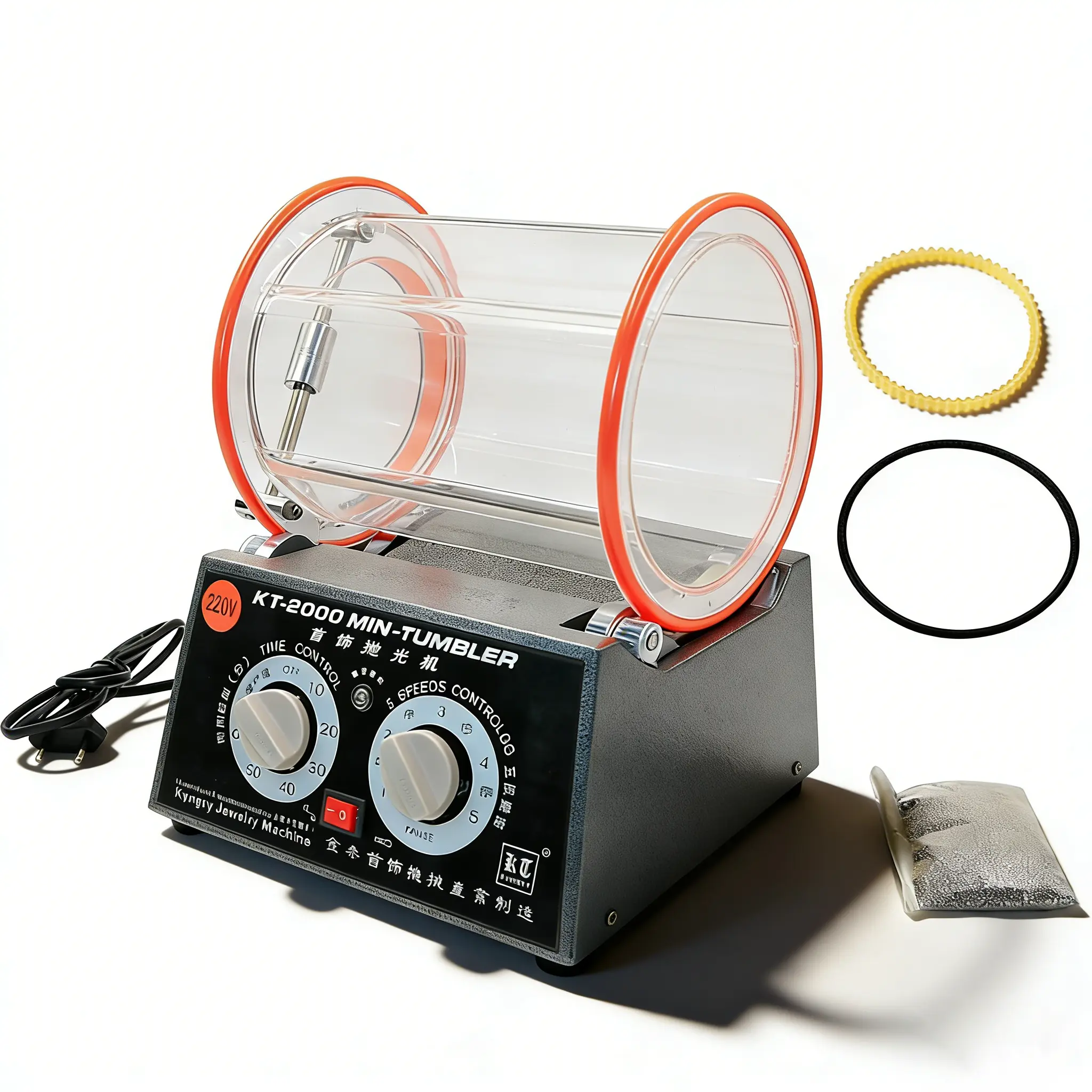 KT-2000 Mini Jewelry Tumbler | 5-Speed Rotary Polisher with Timer  Complete Kit for Metal, Silver & Gold Polishing (Bundled with Belts & Media)