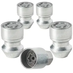 Hyundai Tucson 2005-2026 Wheel-Locks Lug Nuts M12 X 1.5 Thread Size Set of 4 High-Security Nuts + 1 Unique Key Farad H1/E Galvanized Silver