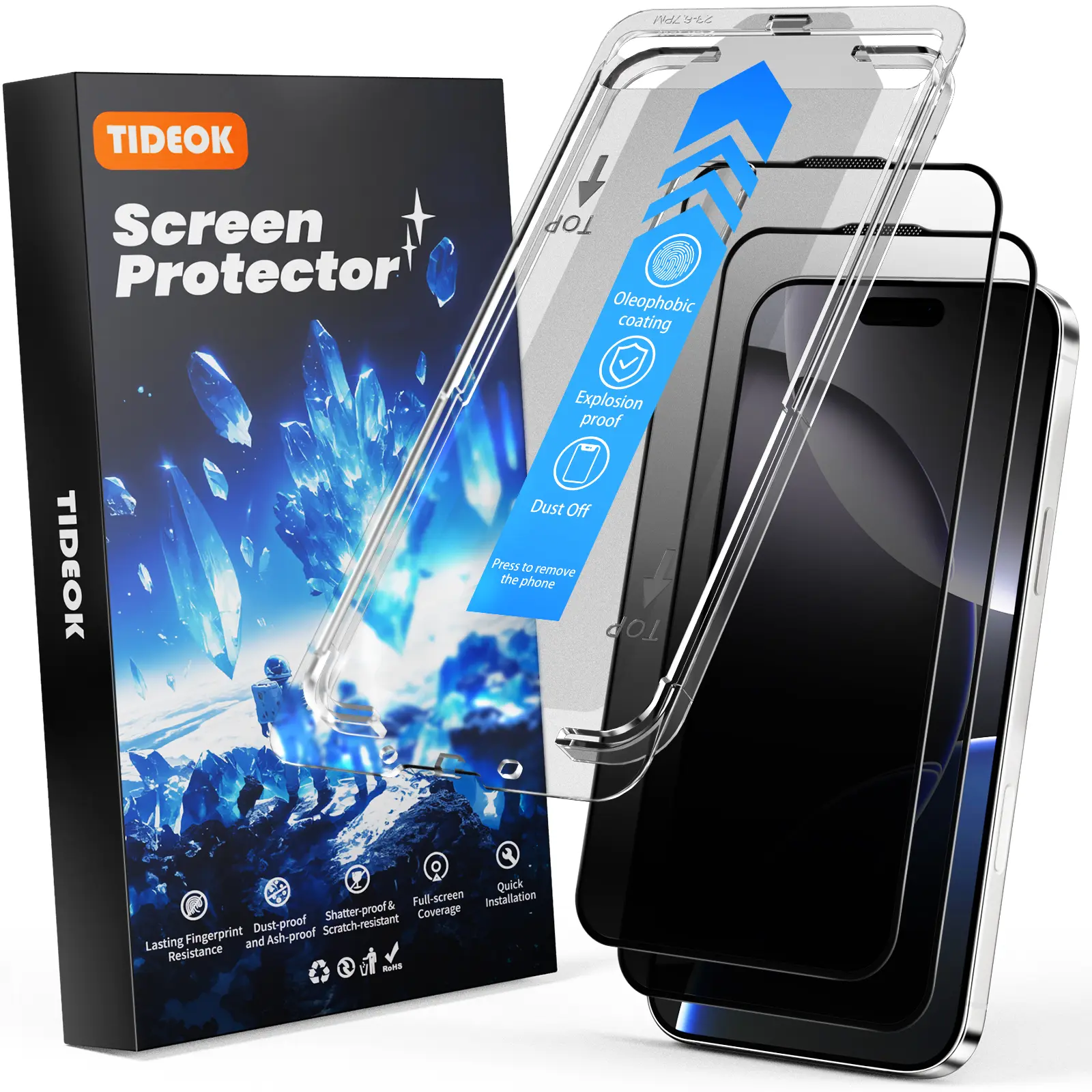 Privacy-protection tempered glass screen protector for iPhone—crystal clear, shock-resistant, and durable; a premium screen protection accessory. Available for various iPhone models.