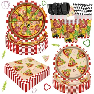 120 count Pizza Party Supplies Tableware Set for 20 Guests Pizza Birthday Party Paper Plates Napkins straws Decorations Favors for  Boys Girls  Shower