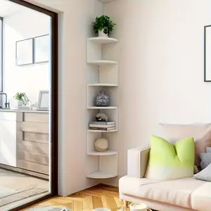 Corner Shelf Multi Tier Storage Rack Space Saving Wall Corner Organizer White Farmhouse Display Shelf Living Room Sofa Side Book Storage Kitchen Corner Organization Apartment Home Decor Organizing Decoration