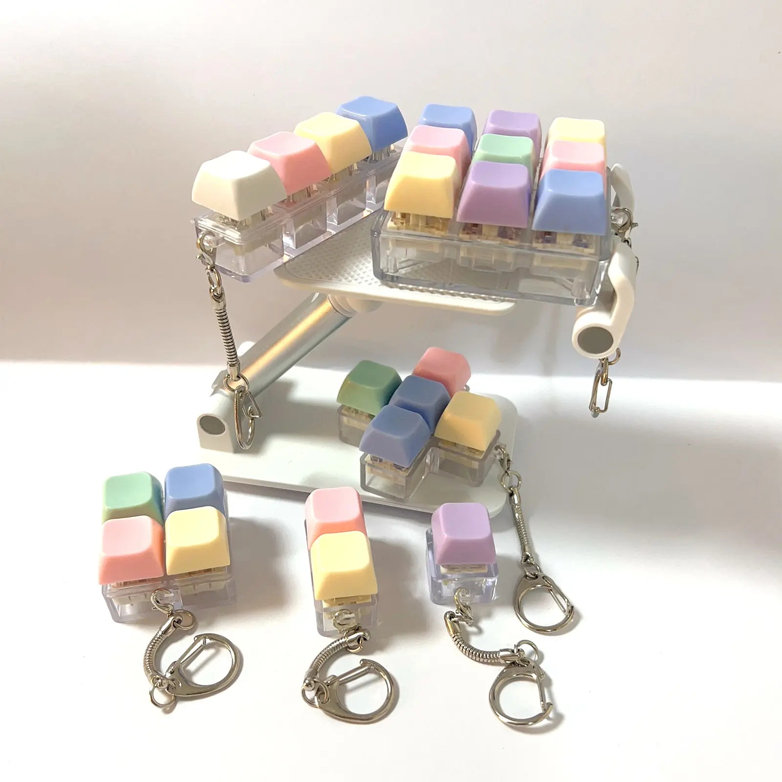 Pastel Mechanical Keyboard Fidget Keychain - ASMR Clicky Switch Sensory Toy, Anxiety Stress Relief Tool, Cute Kawaii Macaron Keycaps Accessory for Teens - Backpack Charm, Purse Charm, Aesthetic Desk Decor, Fun Gifts, Fidget Keyboard Clicker