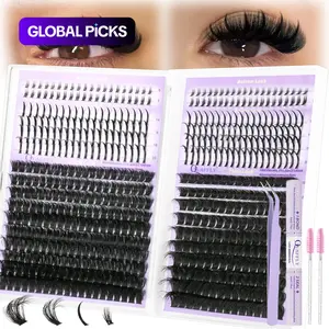 Easy-to-Apply DIY Lash Extension Kit, 100D & 150D Volume Lash Clusters with Spikes, Bottom and Wispy Cluster Eyelash Extensions Set with Lash Bond & Seal, Tweezer and Brush #GLOBAL PICKS