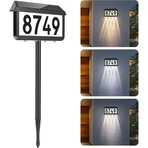2-Packs / 1 Pack Solar Address Signs, House Number for Outside Waterproof, 3-Color LED Illuminated Address Plaques with Stake, Wall Mounted Solar Powered Light Up Address Numbers for Houses