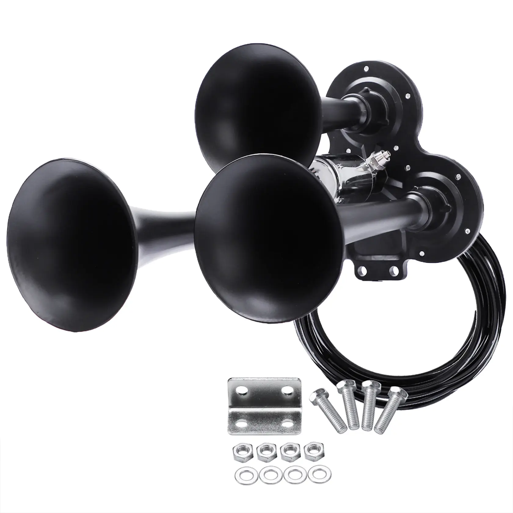 Super Loud 3 Trumpet Air Horn Kit For Semi Train Boat Van Car Trunk 12V Triple Trumpets With Solenoid & Hose Replacement