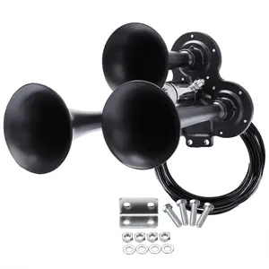 Truck Horn Super Loud 3 Trumpet Air Horn Kit For Semi Train Boat Van Car Trunk 12V DC Chrome Plated Zinc Triple Trumpets With Solenoid & Hose Replacement
