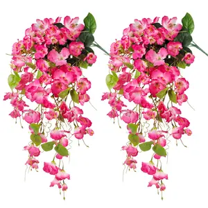 2pcs Artificial Fake Hanging Flowers Plants, Lifelike Fake Plant, Faux Silk Hibiscus Long Trailing Vines, UV Resistant, Home Indoor Outdoor Decor, Faux Decorative Flower, Artificial Flower Set