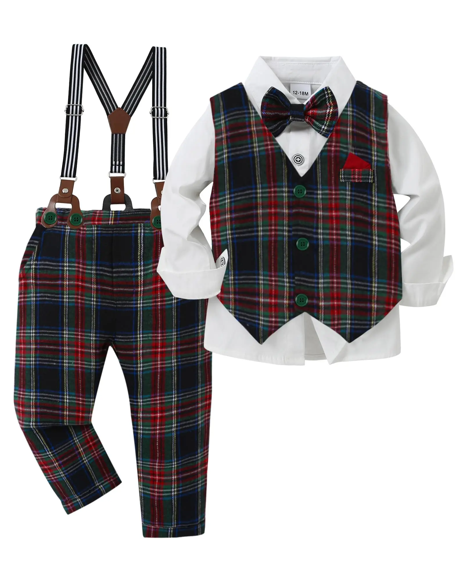 Toddler Baby Boy Clothes Suits Gentleman Dress Shirt+Bowtie+Vest+Suspender Pants Boy Formal Wedding Outfits Set 1-5T