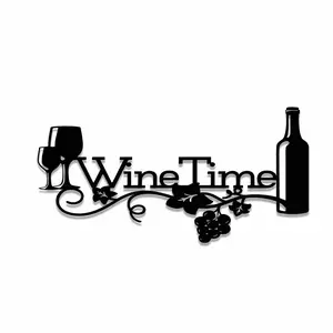 Wine Time Letter Pattern Vintage Wall Art, 1 Piece Wine Bottle & Glass Cup Silhouette Design Wall Decor, Hanging Decor for Home Bar Kitchen, Ornaments, Decoration
