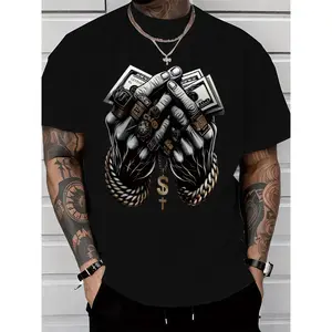 Comfort-Fit Cotton Tee – MenS Crew Neck T-Shirt Featuring Trendy Dollar & Rings Graphics