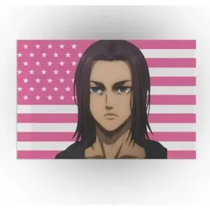 Eren Yeager Pink Flag Print Anime Tapestry - Vibrant HD Print Polyester Fabric, Size-Inclusive Attack on Titan Fan Gift, Summer Home Wall Decor