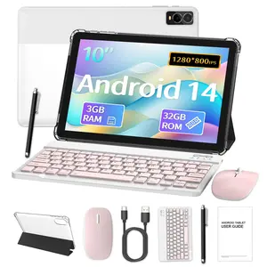 Android 14 Tablet, 10 Inch 3GB RAM+32GB ROM Tableta PC, Octa-core Processor Computer, 1280 * 800 IPS Touch Screen, 2+2MP Dual Camera, WiFi, Tablet with Optional Keyboard, Mouse, Case, Stylus Without Electricity, Halloween Gifts