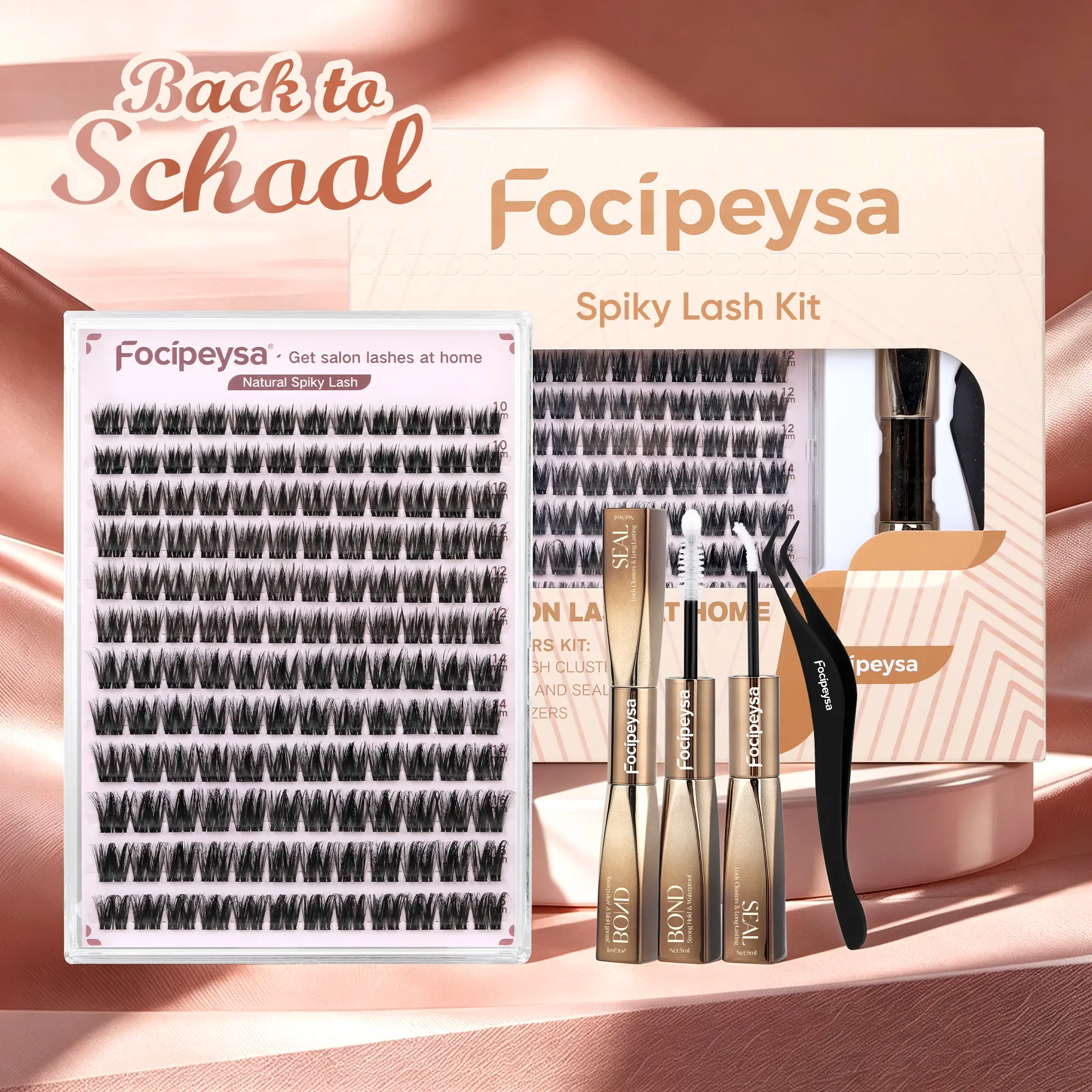 Focipeysa Natural Spiky Lash Clusters | Wispy Fluffy Eyelash Clusters | Lash Kit with Bond and Seal, Tweezers | Waterproof, Long-lasting, Lightweight,Beiginner-friendly | DIY Individual Lashes 12-16mm for Clean Girl Makeup