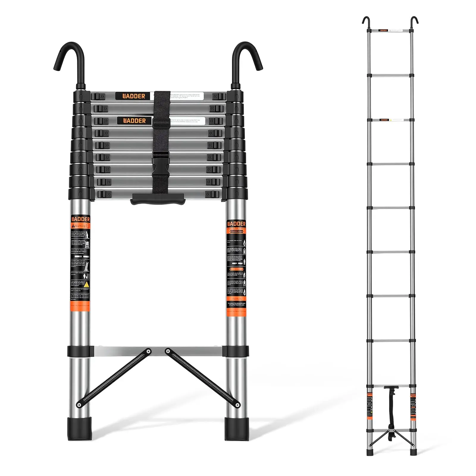 Telescopic Extension Ladder - 330 LBS Capacity, Multi-Button Retraction, Non-Slip Ft, Adjustable, Sturdy Portable Folding Ladder for Home, RV, Outdoor Use, Adjustable Ladder, Sturdy Portable Ladder