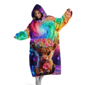 hoodie blanket，Wearable Blanket，Cozy Hooded Blanket, Women's Hooded Blanket Sweatshirt, Wearable Blanket Robe, Fashion Sleepwear, Highland Cow Print Thick Home Clothes, Christmas Gift，Christmas Gift,Valentine's Day gift