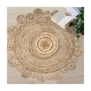 Ox Bay Geometric Hand-Braided Circle Jute Indoor Rug, 6' Round