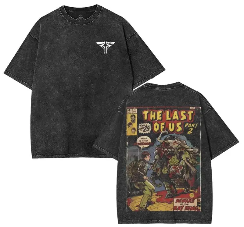 Men's The Last of Us Distressed Festive Inspirational Graphic T-Shirt - Soft Cotton, Round Neck, Shortsleeve, Sport Streetwear, Valentine Gift Washed Crewneck Menswear Top