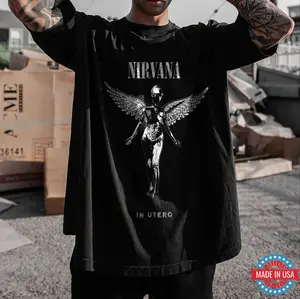 NIRVANA Angel with Wings Dark Style Black Print T-shirt