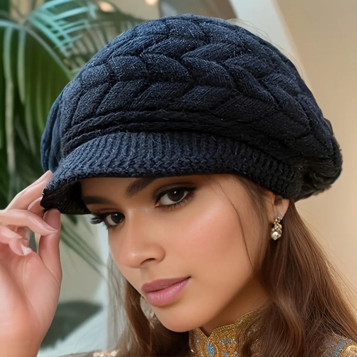 Thermal Windproof Crochet Beanie for Women Men Winter Ski Skull Cap Warm Fleece Lined Ear Flaps Cold Weather Protection Snowboarding Hiking Outdoor Sports
