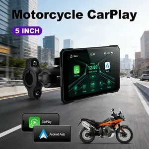 【FOZETOP】 5 Inch Motorcycle Portable CarPlay & Android Auto Screen, Waterproof Wireless Navigation Display, Handlebar Mount, Touchscreen, Helmet Bluetooth Connection, Dual Voice Control (Siri & Google Assistant) for Motorbike Riding