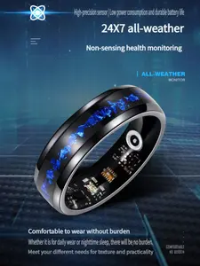 Smart Ring with Blue Gold Foil Inlay, Waterproof Blood Oxygen Heart Rate Monitor, Sleep Monitoring, Fitness Tracker, Gift for Loved Ones, Wearable, Wearable Devices