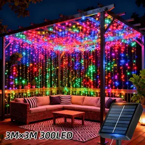 Solar Fairy LED Curtain Lights, 8 Modes, Multicolor & Warm, Ideal for Christmas, Weddings, Parties, Garden Decorations, Outdoor Decorations