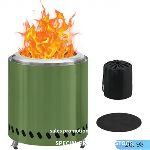 Tabletop Solo Fire Pit with Stand, Outdoor Smoke-Free Fire Pit, Stainless Steel Stove Campfire, Fuel by Particles Or Wood, Including Travel Bag and Fireproof Pad-8.6 Inches X 10 Inches, Green