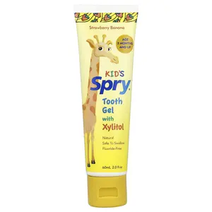 Xlear Kid's Spry®, Tooth Gel with Xylitol, Age 3 Months and Up, Strawberry Banana, 2 fl oz (60 ml)
