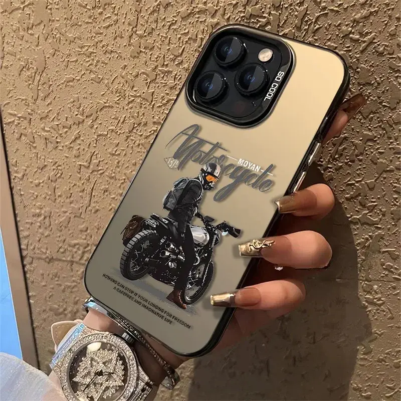 Trendy male locomotive phone cases For iPhone 15 14 13 12 11 16 Pro Max Colored Silver Bumper Protective Cover