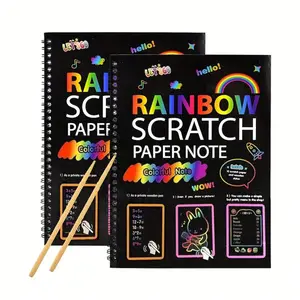 Rainbow Scratch Paper Notebook with Bamboo Pen, 2/5/10/50pcs Colorful DIY Scratch Art Book, Art Supplies for Teenager & Students