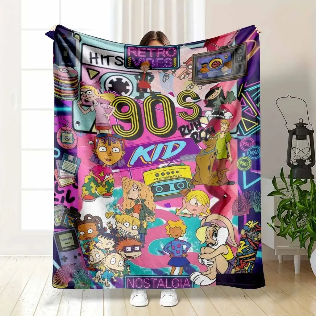 90s Retro Kids Cartoon Character Rugrats Cartoon Character Flannel Blanket, Soft Cozy Fleece Throw Blanket for Kids Teens Bedroom Sofa Decor, Nostalgic Cartoon Fan Gift