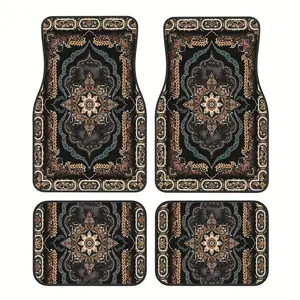 Ethnic Style Retro Pattern Car Floor Mats - 4pcs, Boho Style, DurableDirt-resistant Non-slip Easy To Clean Universal Fit All-Weather, Fashionable Car Interior Decoration Accessories