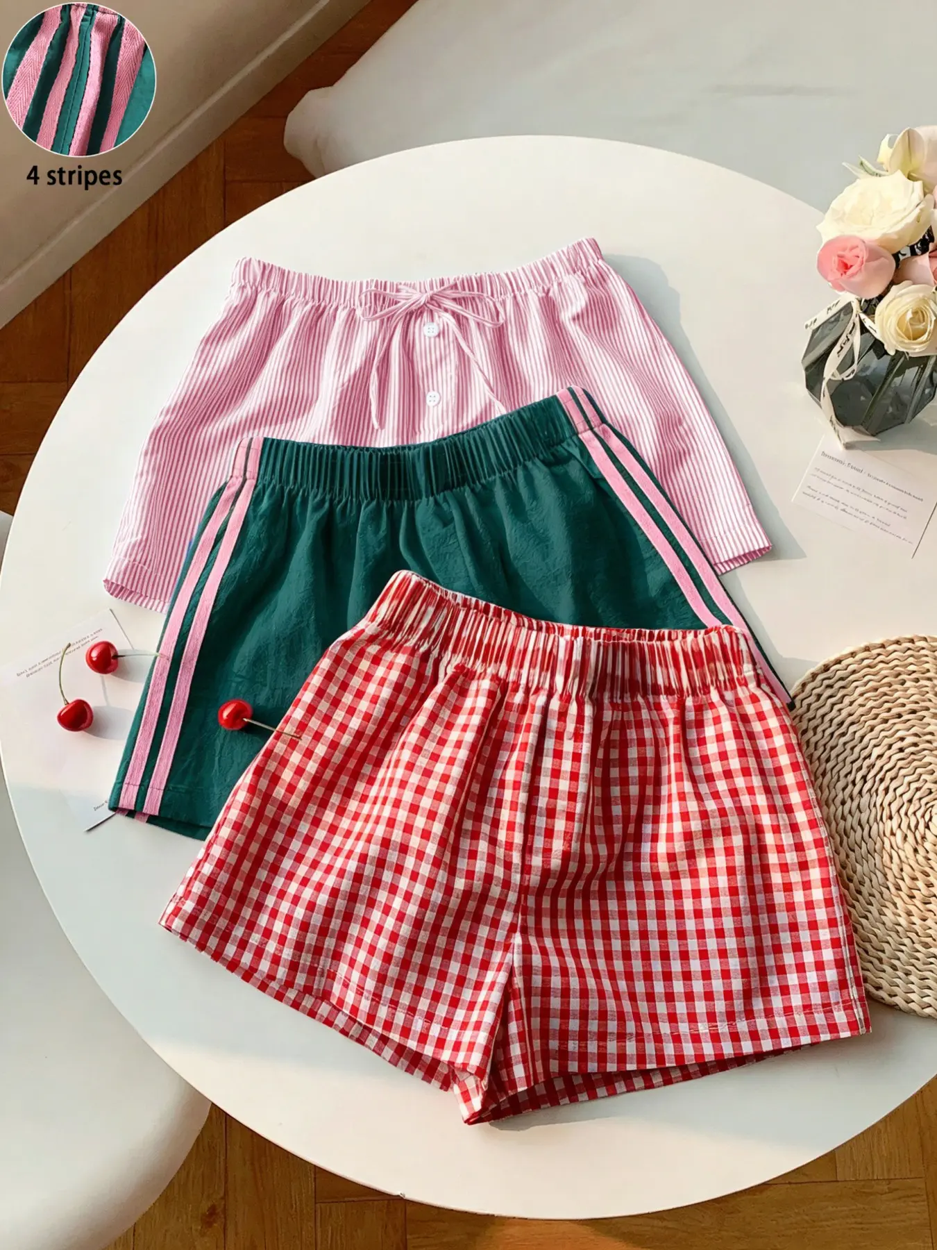 3-Pack Summer Shorts, Loose Fit Home Wear, Striped, Plaid & Checkered Casual Pants, Outdoor & Streetwear, Campus Fashion, Daily Use, Womenswear, Drawstring Casual Shorts, Casual Relaxed Shorts, Casual Shorts Loungewear