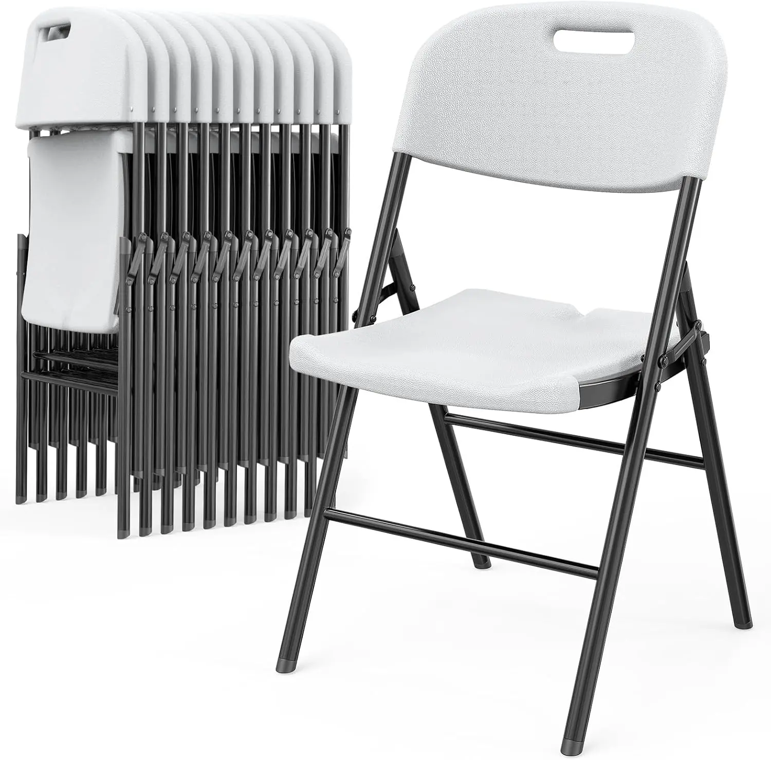 VINGLI Folding Chairs, Heavy Duty Foldable Chair Portable HDPE Plastic Seat with Steel Frame for Indoor Outdoor Dinning Party Wedding School Use, 10 Pack