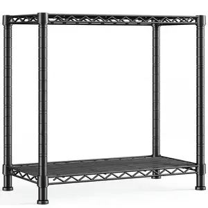 【Small Shelving Unit】2 Tier 400LBS Metal Shelving Storage Rack Wire Shelving Unit, Mini Corner Shelving & Book Shelf, Storage Standing Household Shelf Organizer for Laundry/ Bathroom/ Kitchen/ Closet, 27.5" W*11.8" D*27.5" H, Black,