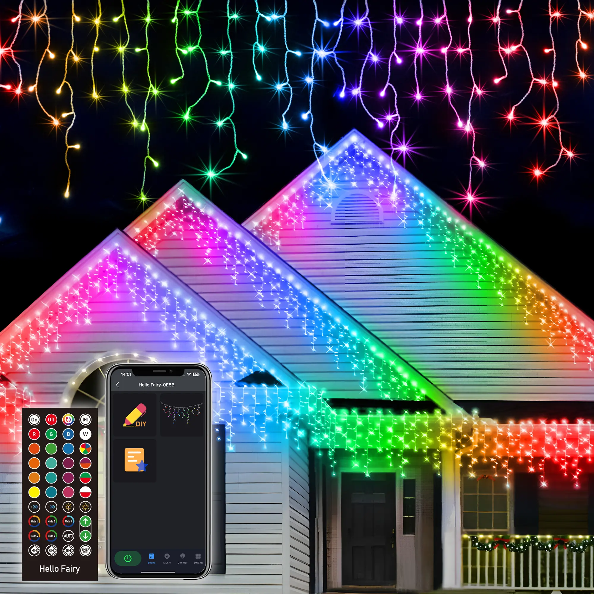 Avatar Controls Smart Christmas Icicle Lights Decorations Outdoor, 33FT/66FT/99FT Dynamic LED String Lights App Remote Control DIY Color Changing Music Timer, Curtain Fairy Lights 299 LED for Outside Wedding Party Decorations Home Ornaments