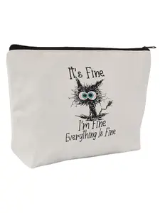Cartoon Cat Pattern Makeup Bag, Casual Zipper Travel Toiletry Bag for Women & Girls, Funny Cat Cosmetic Bag, Makeup Organizer Pouch, Best Gift Idea for Cat Lovers