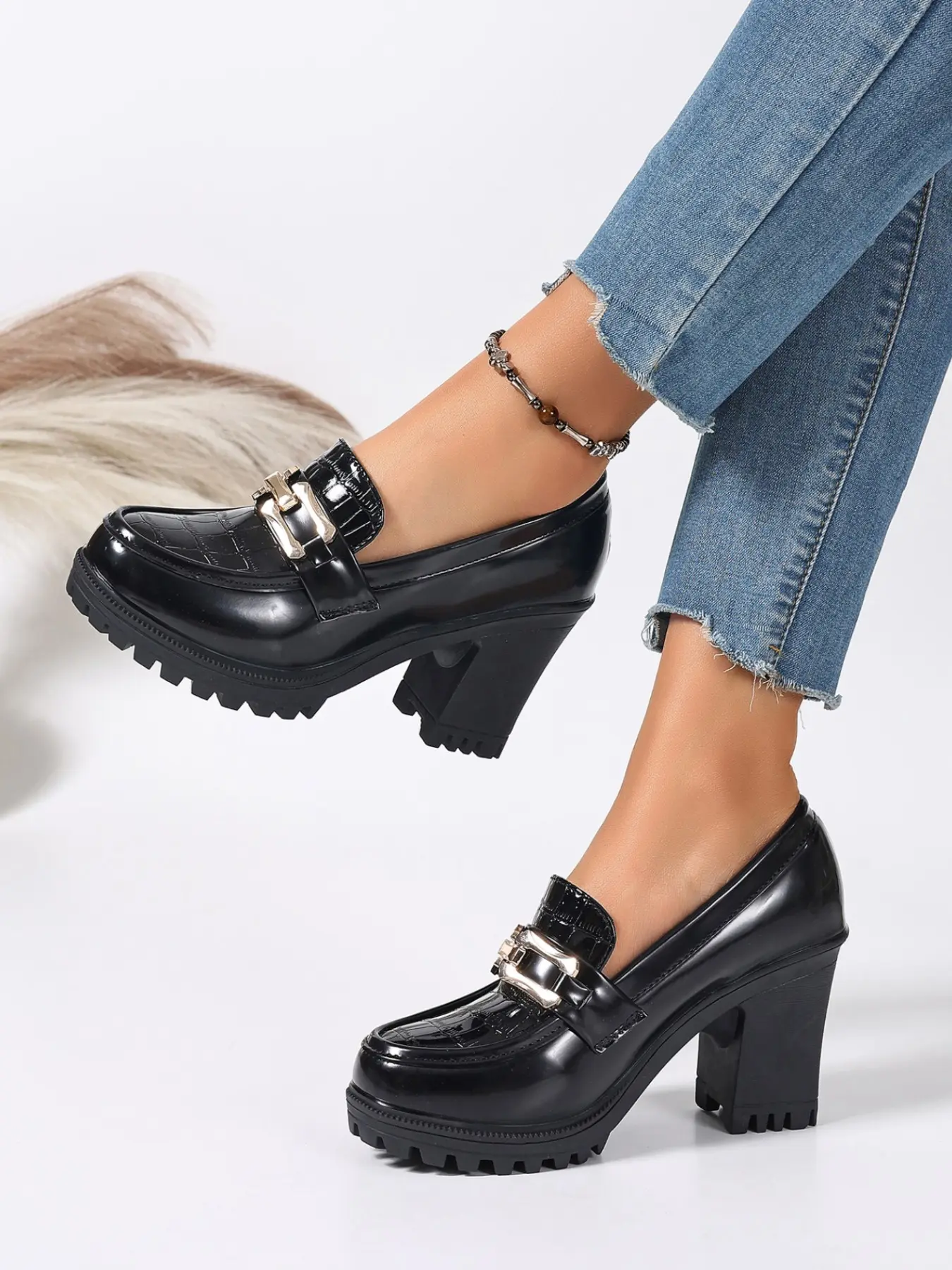 Women's Comfortable Thick Sole Rubber High Heel Shoes, Block Heel Design, Spring Summer Office Wear, Fashionable Stylish Durable Elegant Women's Shoes, Chic Shoes