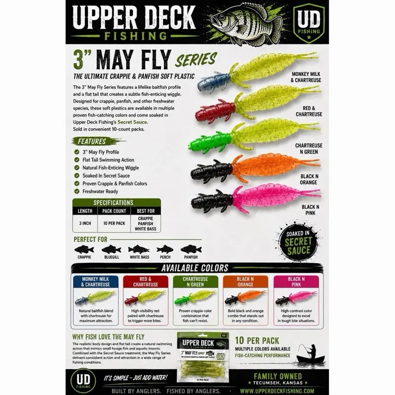 3” May Fly Series 10 Per Pack - One of the hottest crappie & panfish baits in our store.
