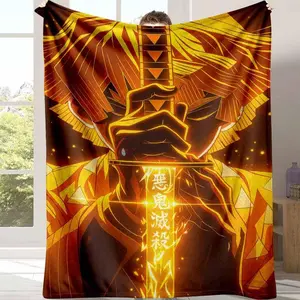 Demon Slayer Flannel Blanket Zenitsu Sword Anime Manga Print Ultra Soft Warm Cozy Plush Lightweight Throw Blanket Couch Sofa Bed Living Room Decor Travel Tv Time Blanket Halloween Gift Birthday Present Thanksgiving Christmas For Fans Her Girlfriend