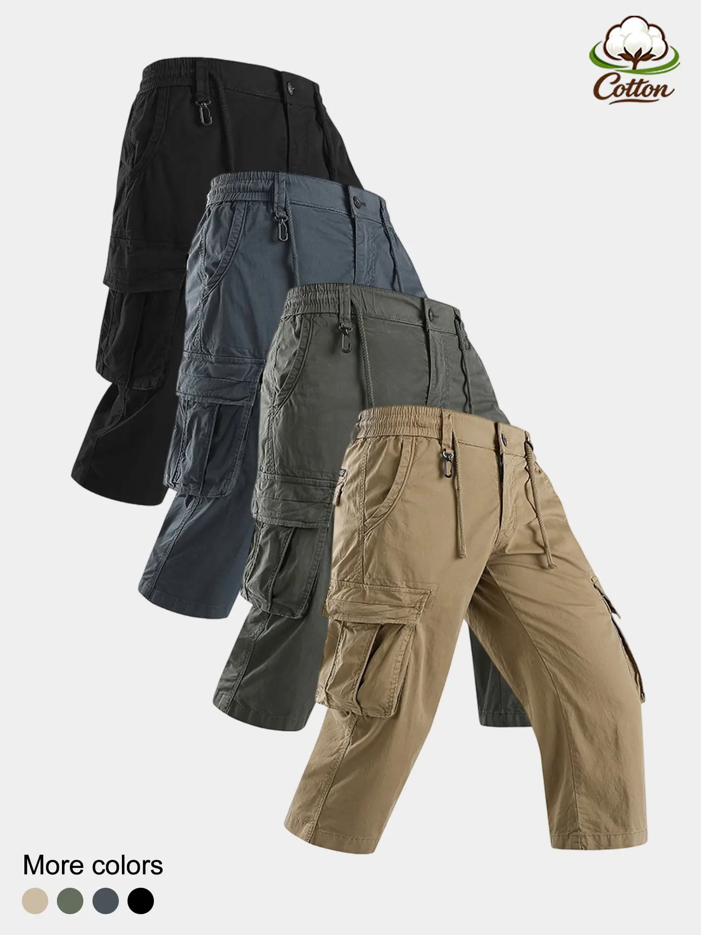 Versatile 97% Cotton Seven Eighths Utility Capris, Waist Metal Hook Accent Double Zipper Side Pockets, Tough Washed Fabric Casual Outdoor Labor Pants