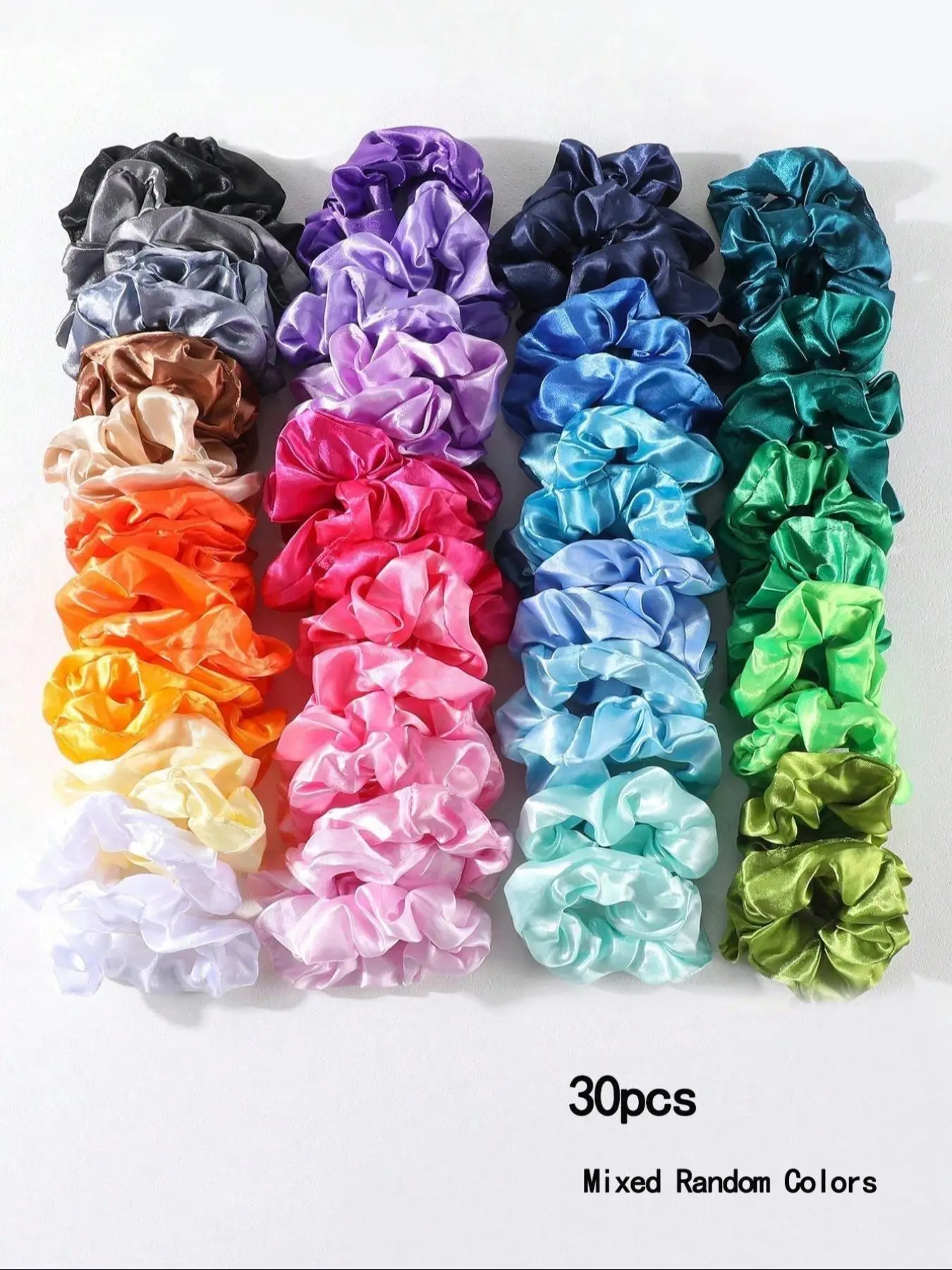 30pcs Satin Hair Ties Wholesale Set, Women's Plain Headbands, Multi-Color Hair Bands, Scrunchies, Casual All Seasons Hair Accessory