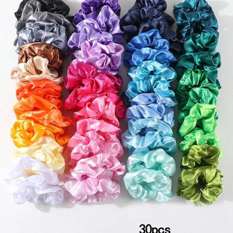 30pcs Satin Hair Ties Wholesale Set, Women's Plain Headbands, Multi-Color Hair Bands, Scrunchies, Casual All Seasons Hair Accessory