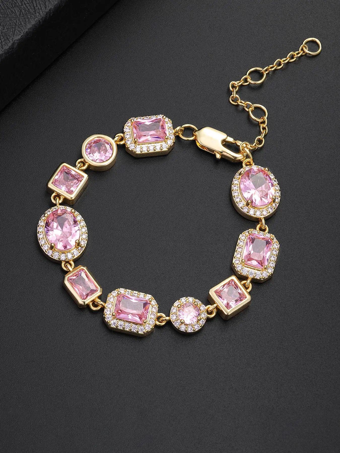 ICED CHICS 12mm pink cube sugar zircon bracelet, a fashionable, girlish and exquisite bracelet that exudes grace, is the most suitable gift choice, Cubic Zirconia, Elegant Jewelry Bracelet, Elegant Bangle